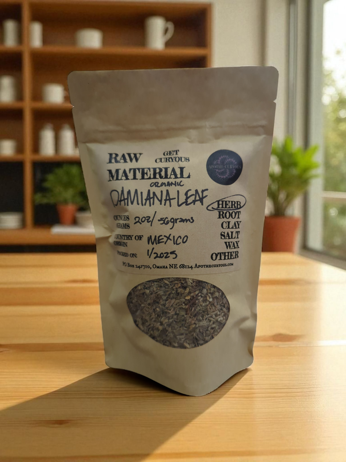 Bagged organic Damiana leaf, Apothecuryous