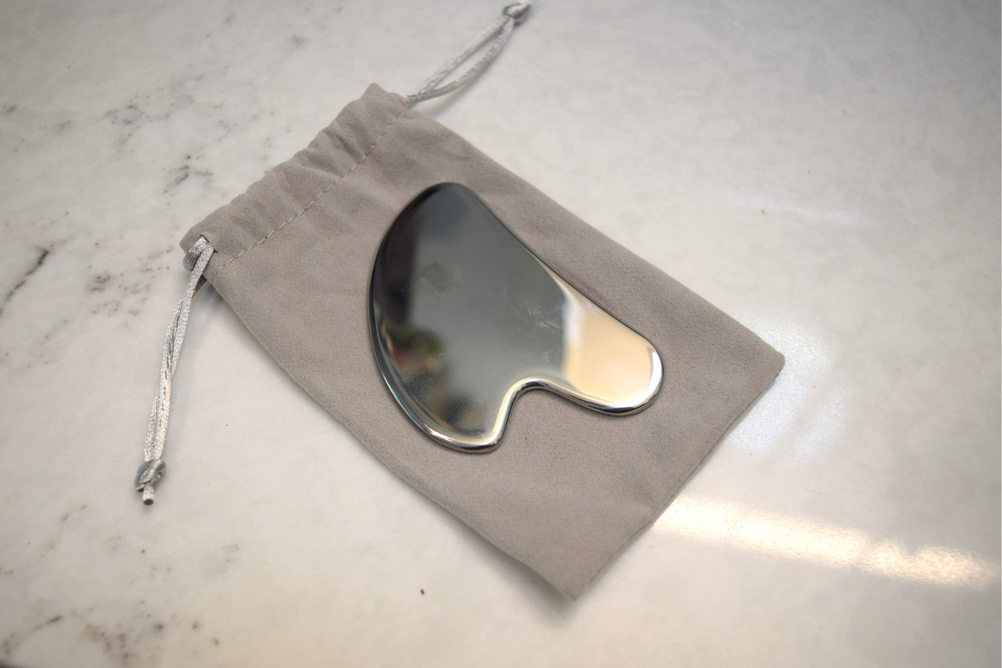 Stainless Steel Guasha on drawstring bag