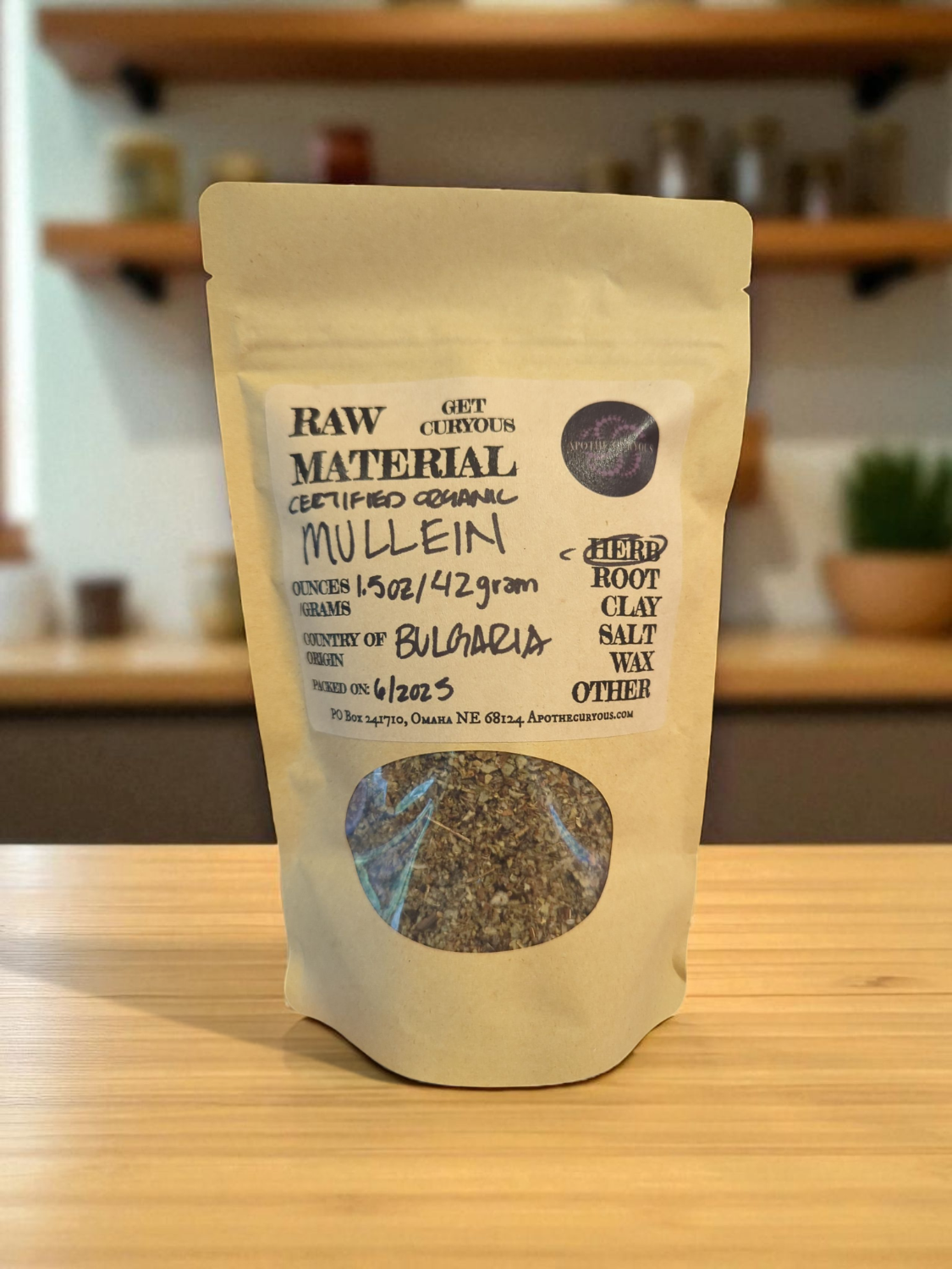 Bagged organic Mullein herb, Apothecuryous