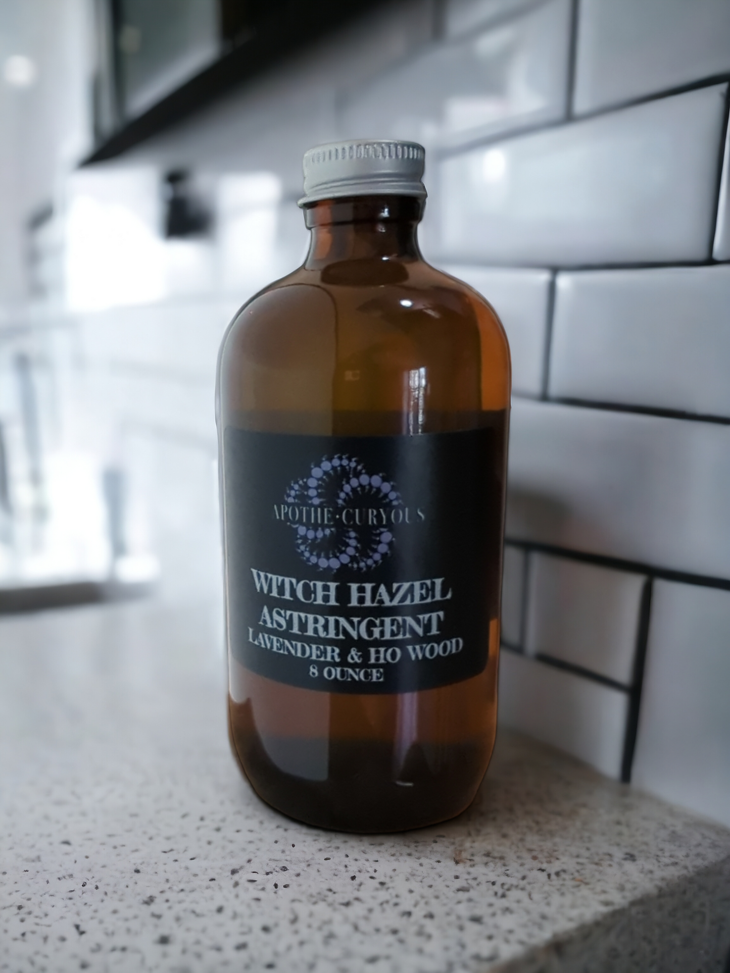 Witch Hazel astringent in amber glass bottle, Lavender  & Ho Wood scent, Apothecuryous