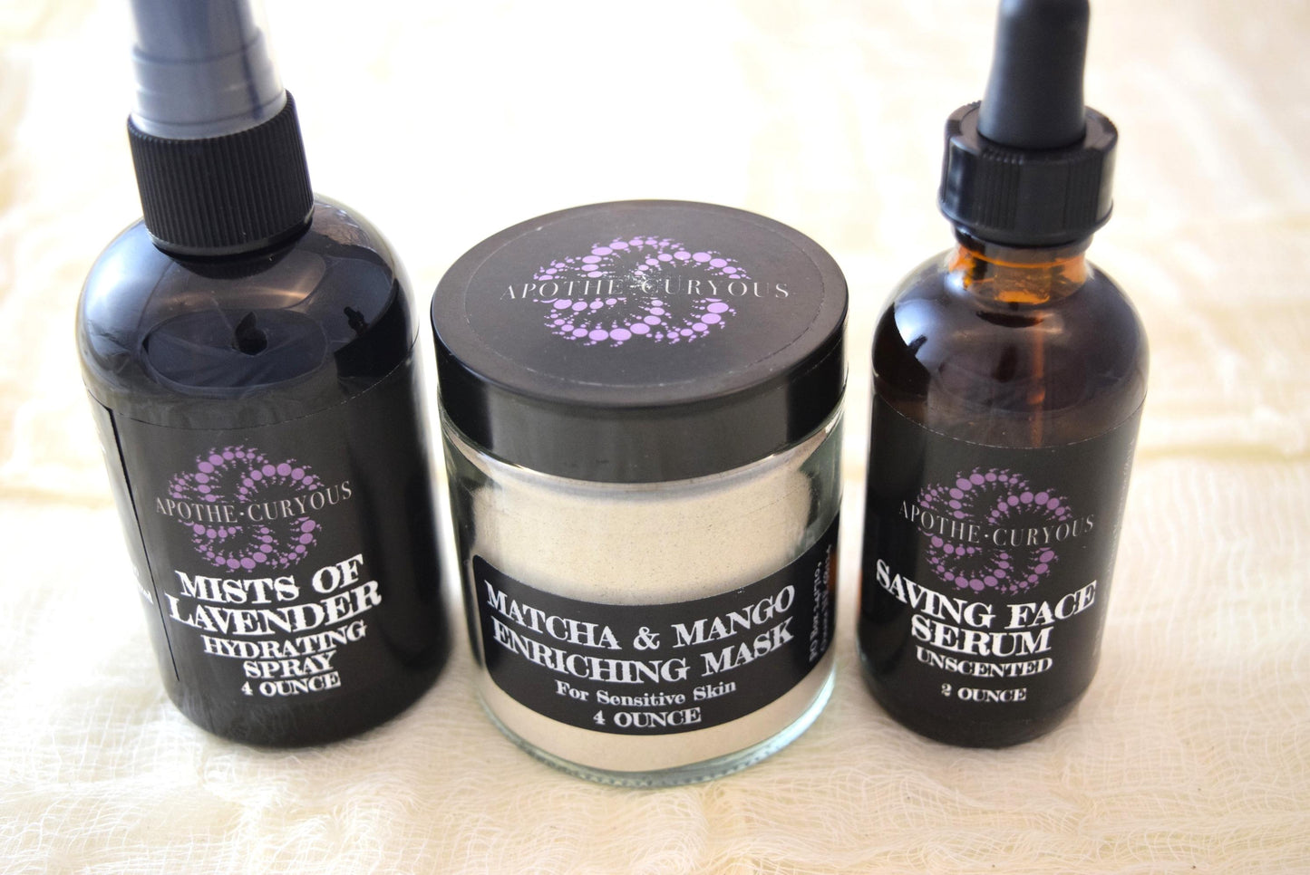 Mists of Lavender, Matcha and Mango, Saving Face unscented, Apothecuryous
