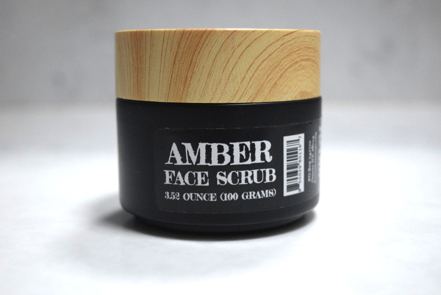 Natural Amber face scrub in black glass jar, Apothecuryous