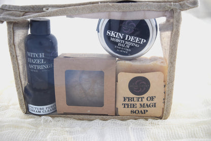 Clear zipper bag with various Apothecuryous products