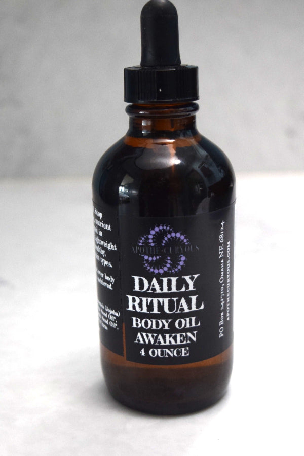 Organic body oil in amber glass bottle with dropper top, Apothecuryous