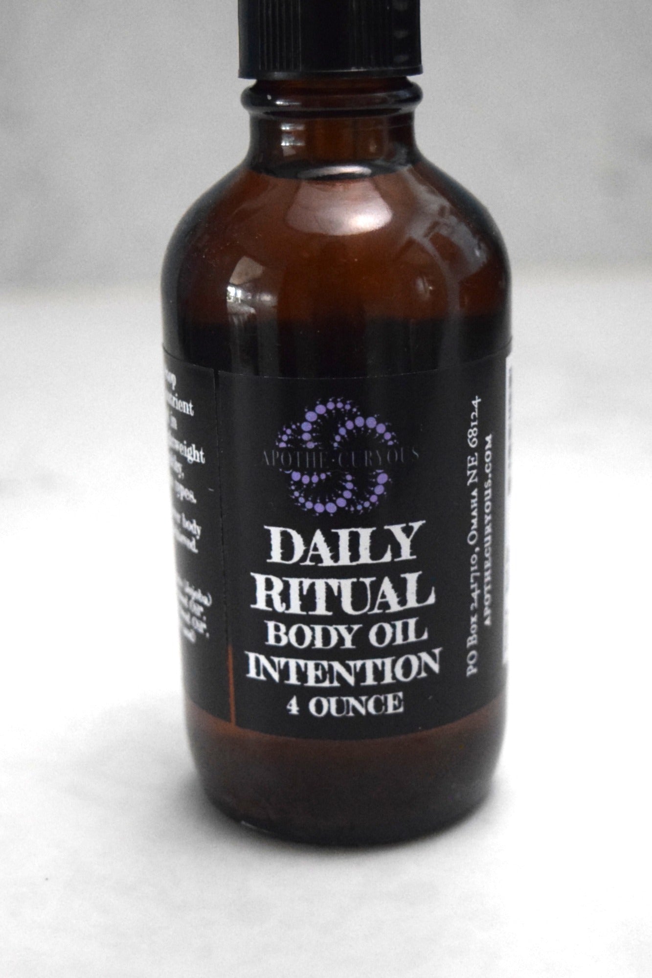 Organic body oil in amber glass bottle, Apothecuryous