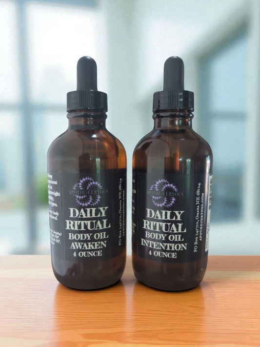 Daily Ritual body oil in amber glass bottle with dropper top, Apothecuryous 