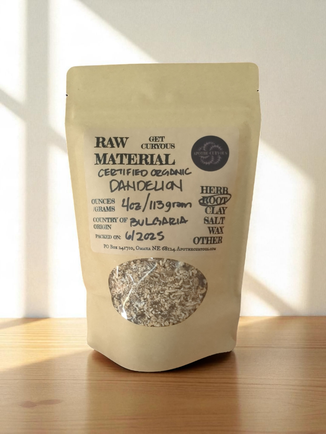 Bagged organic Dandelion root