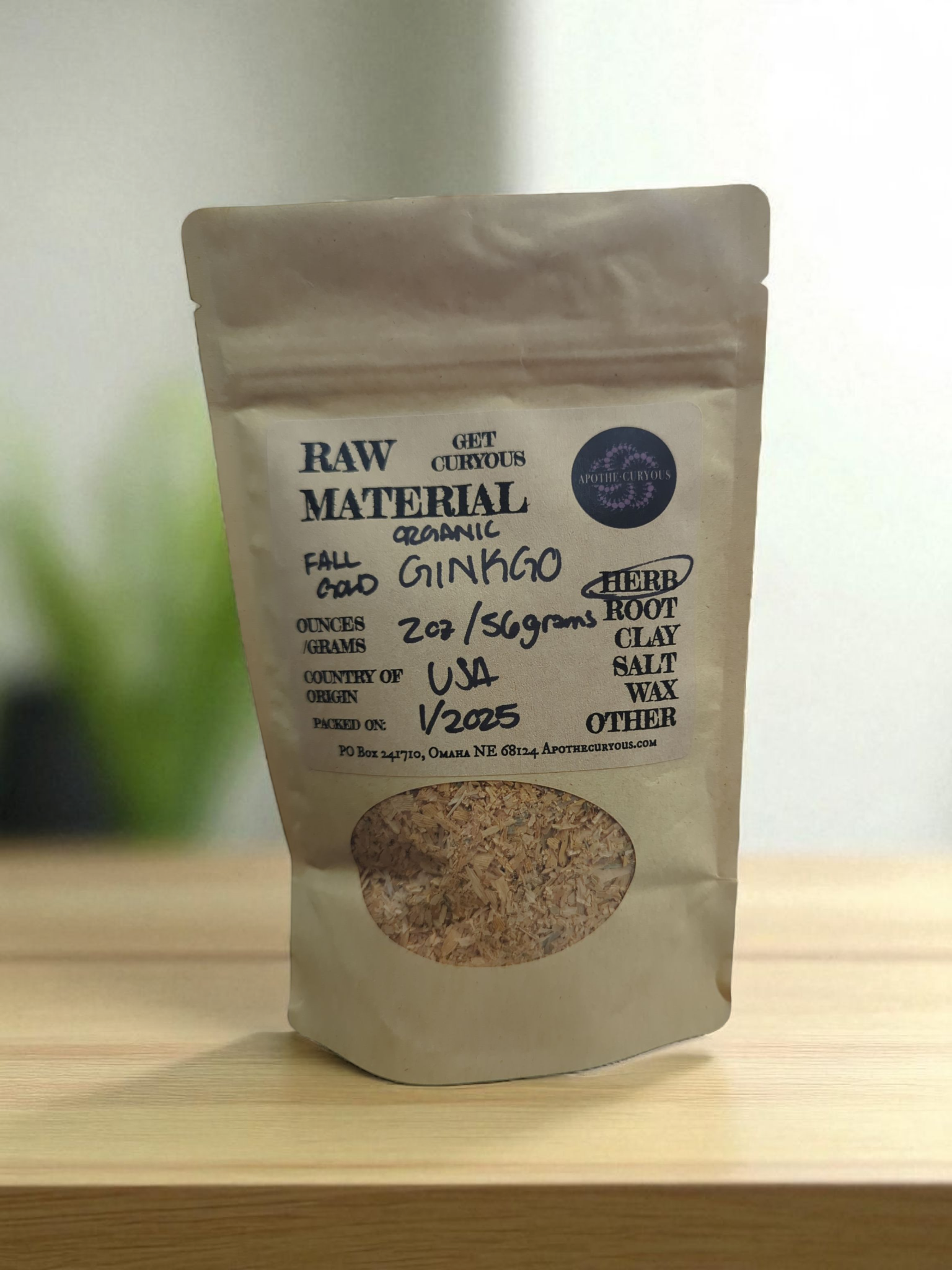 Bagged organic Gold Ginkgo herb, Apothecuryous