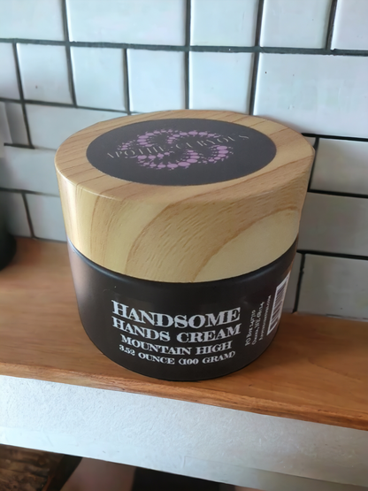 Handsome Hands cream, Mountain High 100 gram black glass jar, Apothecuryous