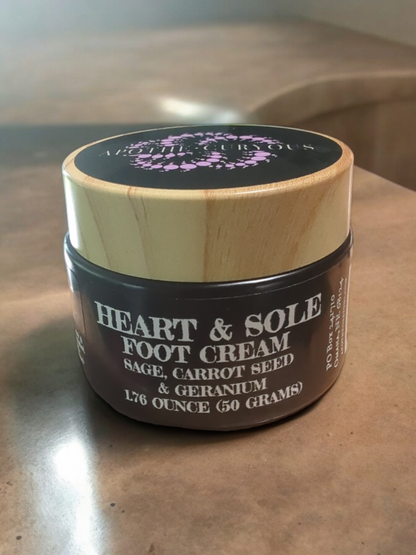 Heart & Sole foot cream, Apothecuryous 50 gram black glass jar