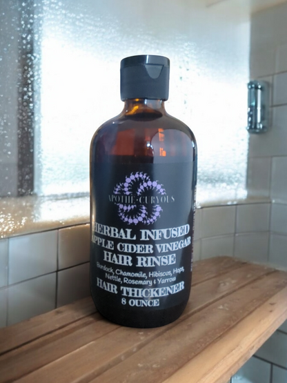 Amber glass bottle of Herbal ACV hair rinse, Apothecuryous
