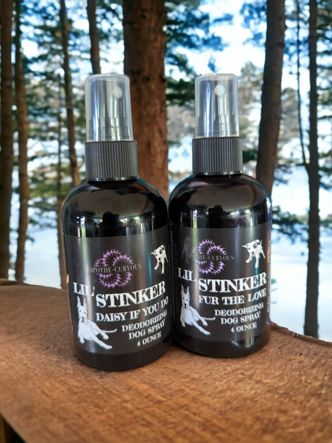 Lil' Stinker 2 scent options on ledge, Apothecuryous