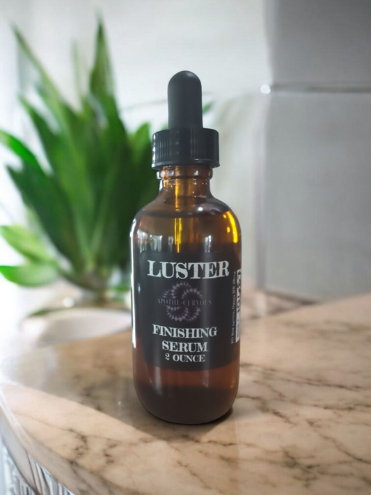 Luster finishing serum, 2 ounce,  in amber glass bottle with dropper top, Apothecuryous