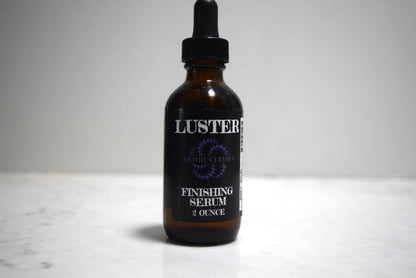 Hair finishing serum in amber glass bottle with dropper top, Apothecuryous