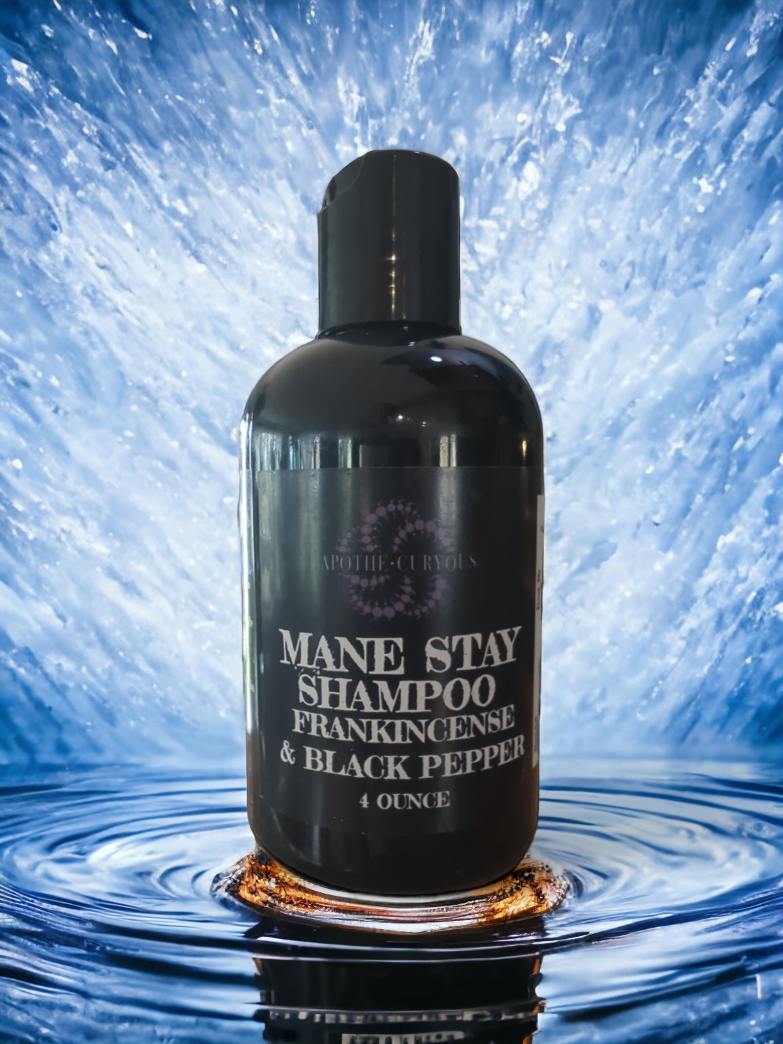 Mane Stay shampoo in black plastic 4 oz bottle, Apothecuryous