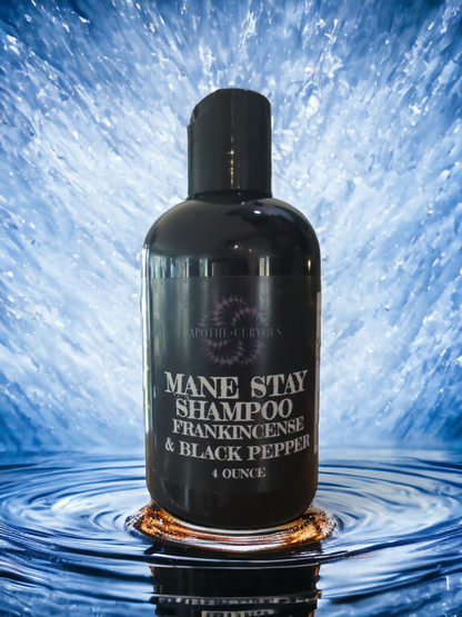 Mane Stay shampoo in black plastic 4 oz bottle, Apothecuryous