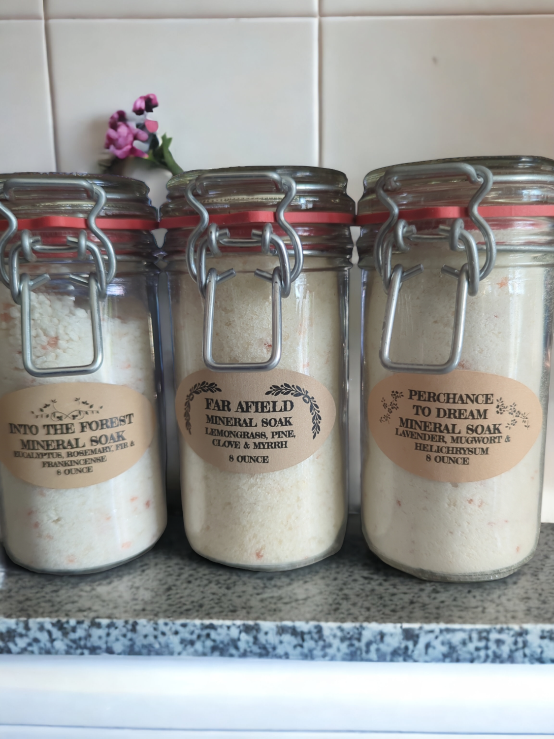 Swing top glass jars of 3 Mineral Soak from Apothecuryous