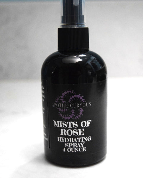 Hydtating Rose spray in 4 ounce black plastic bottle, Apothecuryous