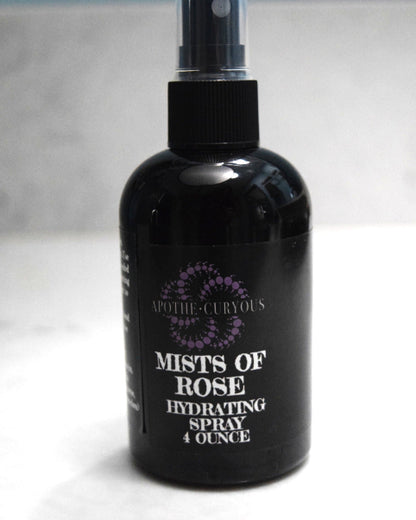 Hydtating Rose spray in 4 ounce black plastic bottle, Apothecuryous