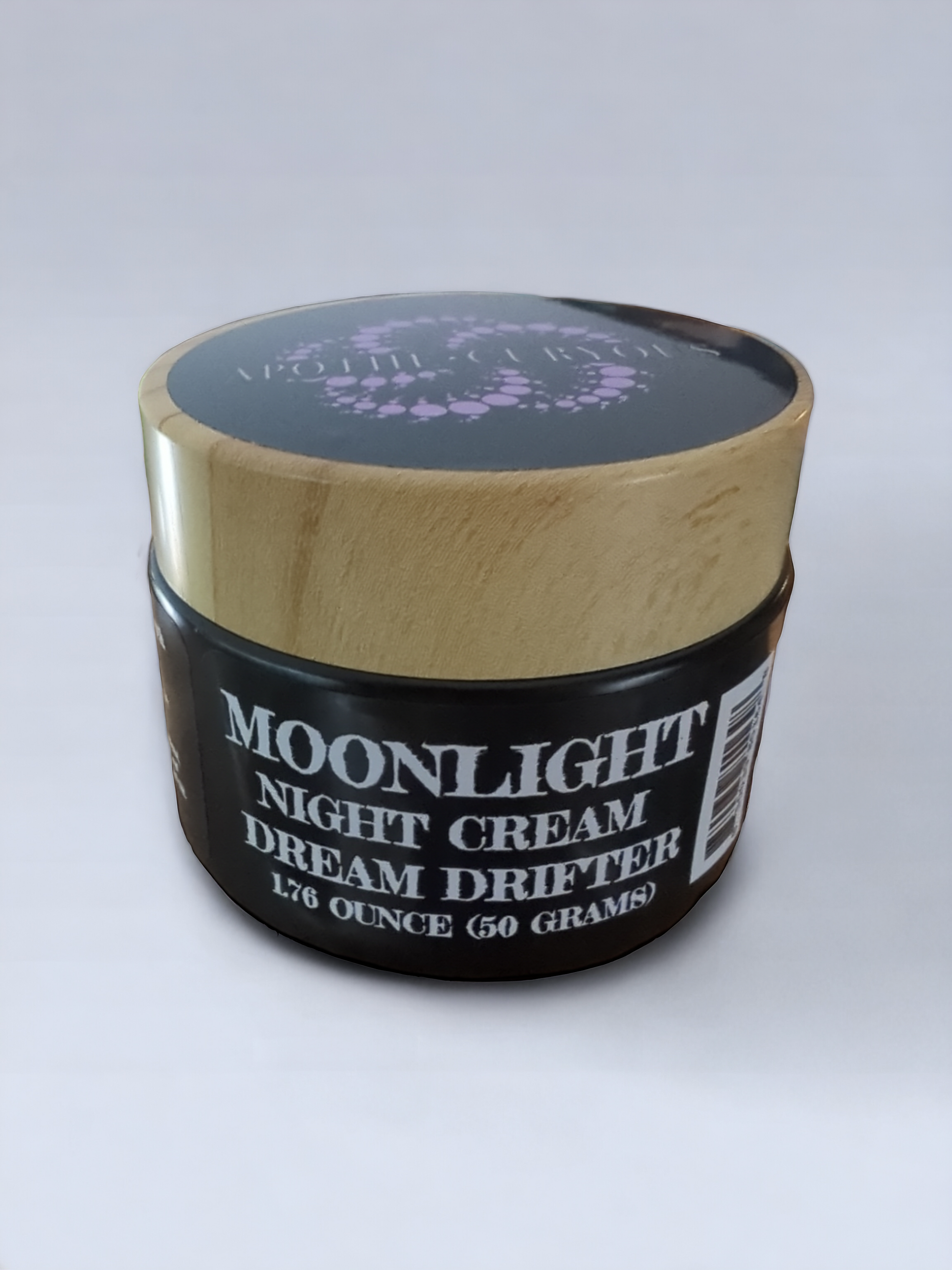 Moonlight Night cream, black glass jar, 50 gram, white background