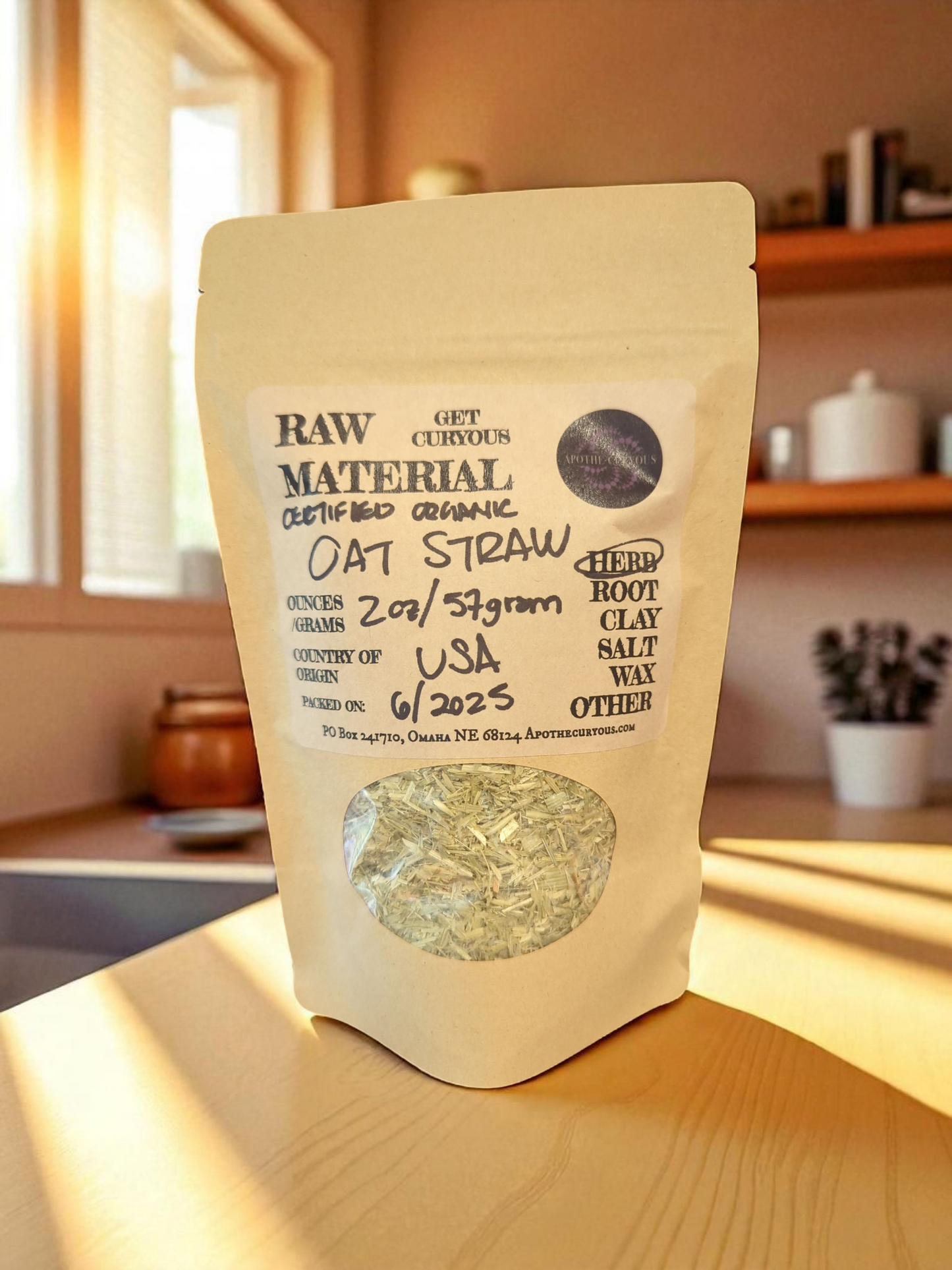 Bagged organic Oat Straw herb, Apothecuryous