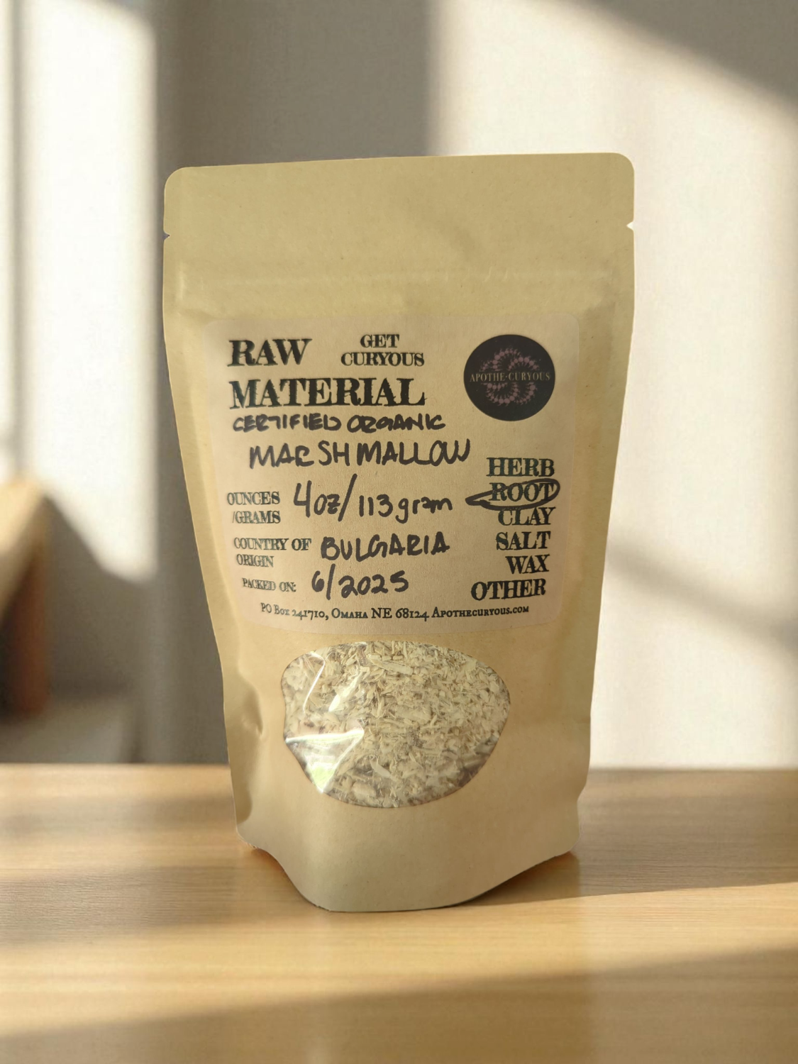 Bagged organic Marshmallow root