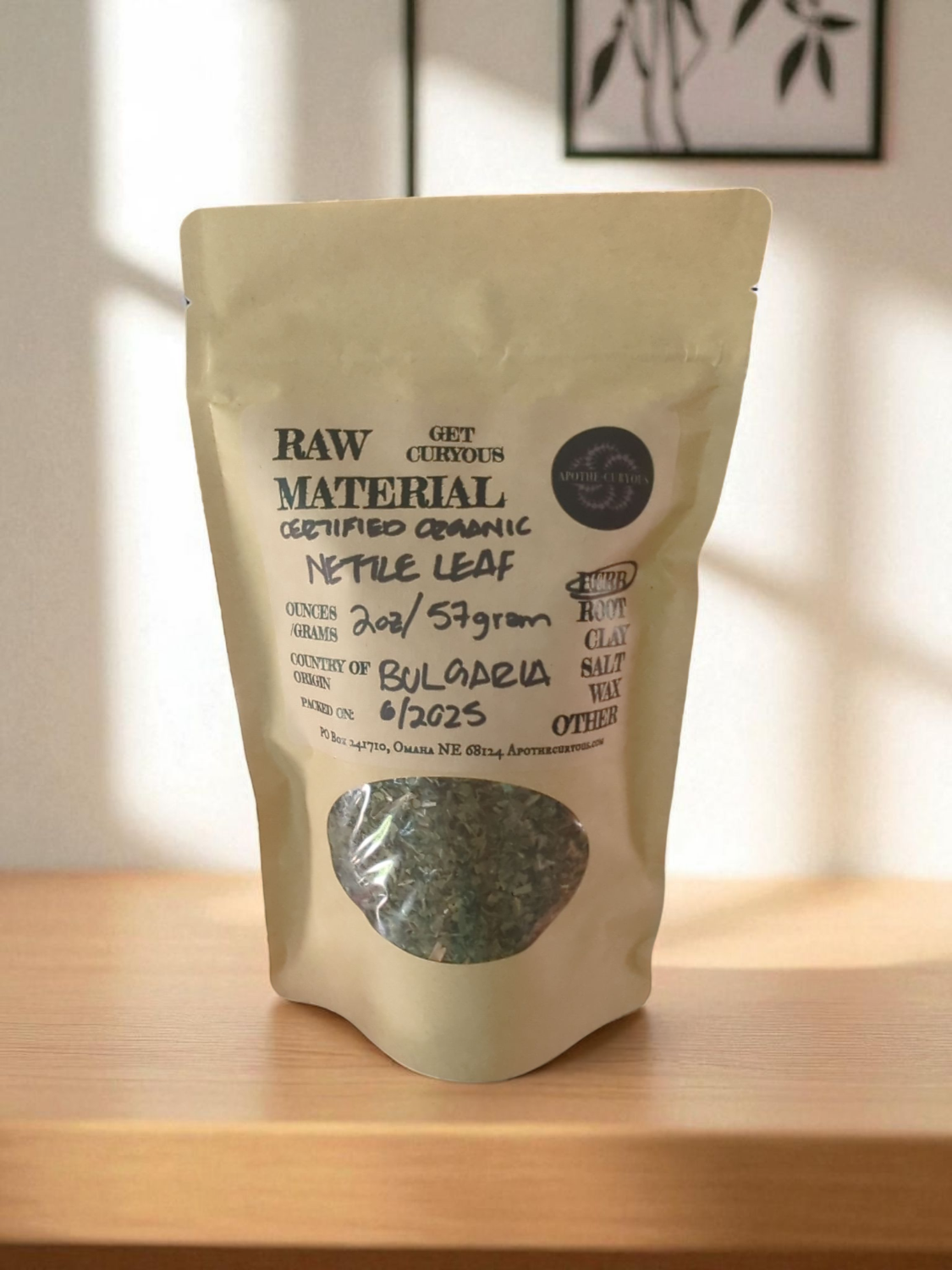 Bagged organic dried nettle leaf, Apothecuryous