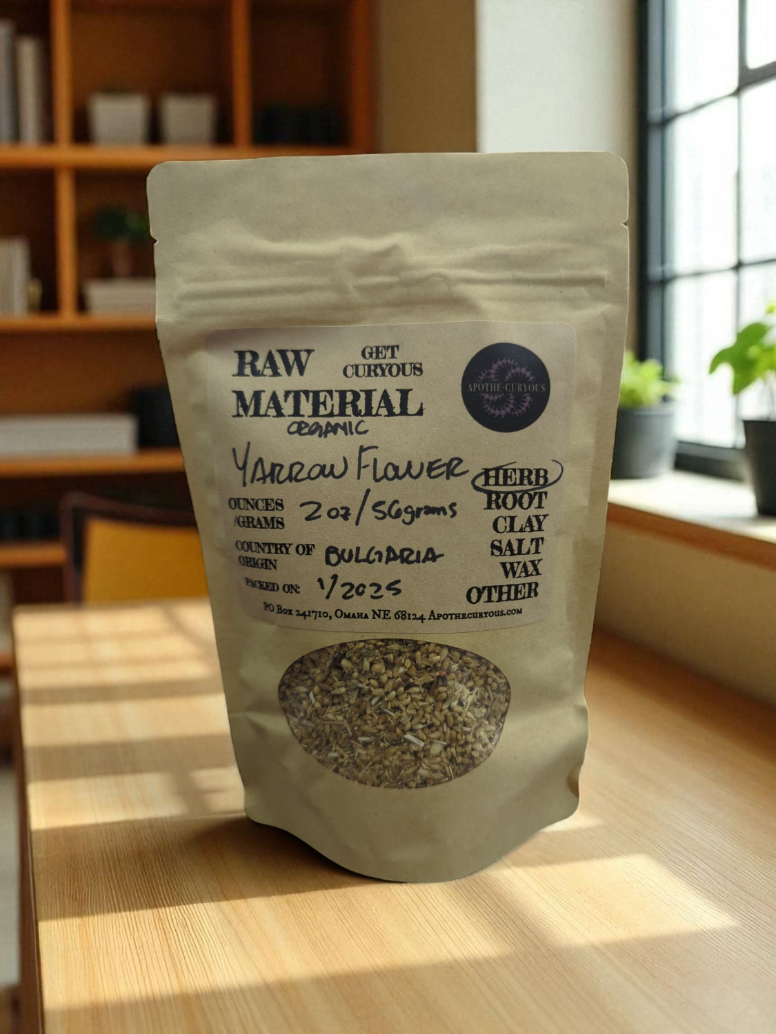 Bagged organic Yarrow flowers, Apothecuryous