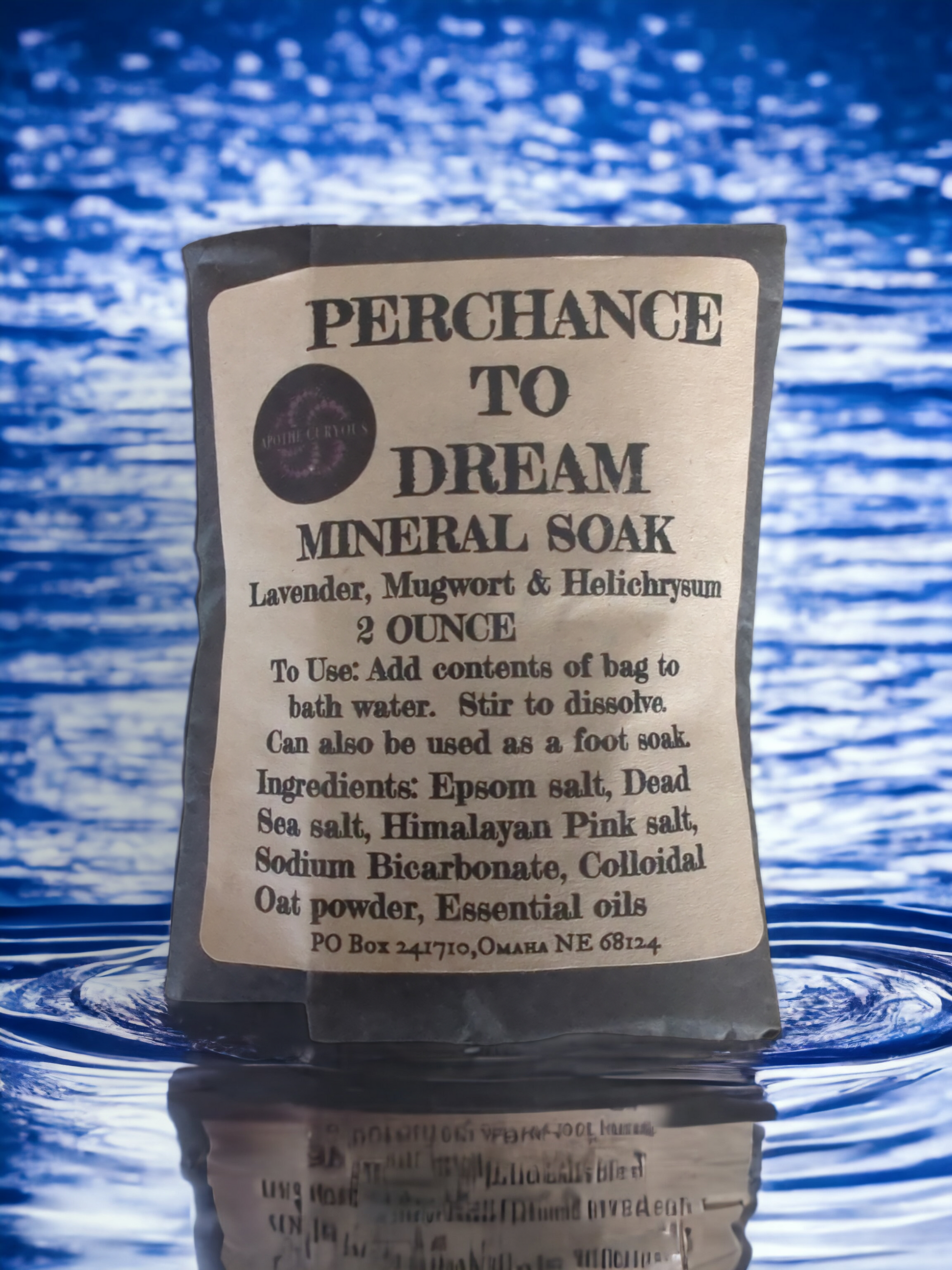 Mineral Soak single, Perchance to Dream, watery background, Apothecuryous