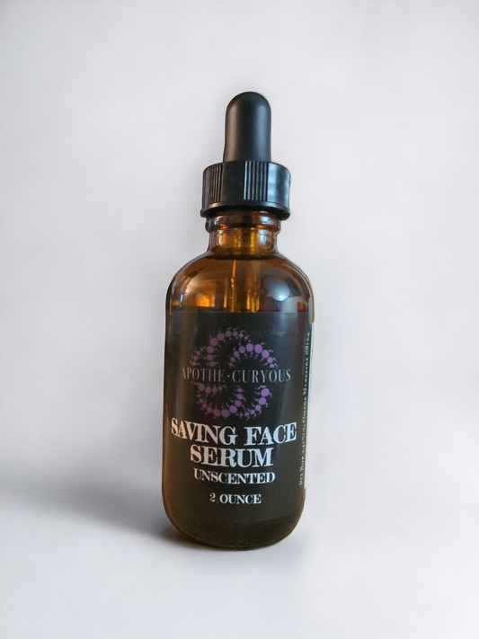 Saving Face serum unscented, 2 ounce glass bottle with dropper top, Apothecuryous