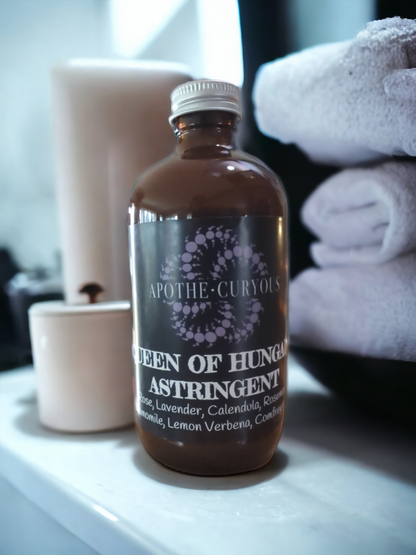 Queen of Hungary on counter, 8 ounce glass bottle, Apothecuryous