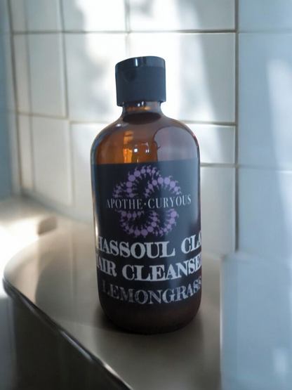 Amber glass bottle of Rhassoul Clay cleanser, Apothecuryous