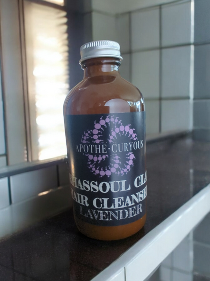 Rhassoul Clay cleanser, in amber glass bottle,  Lavender