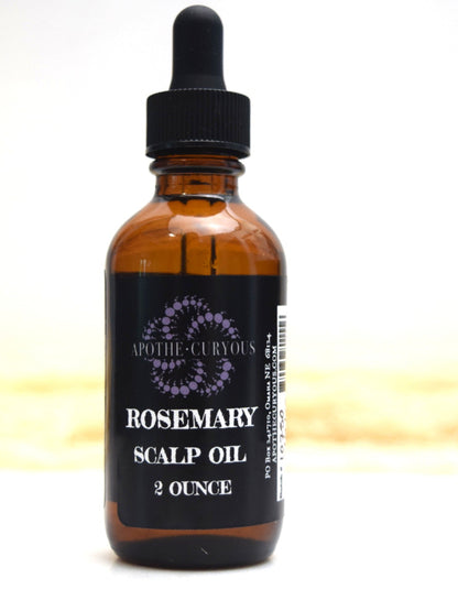 Rosemary Scalp Oil in amber glass bottle with dropper top, Apothecuryous
