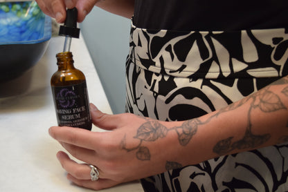 Saving Face Serum in amber glass bottle with dropper top, Apothecuryous