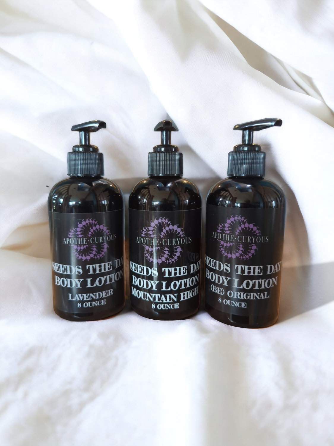 Seeds the Day lotion from Apothecuryous, 8 ounce pump top in black plastic