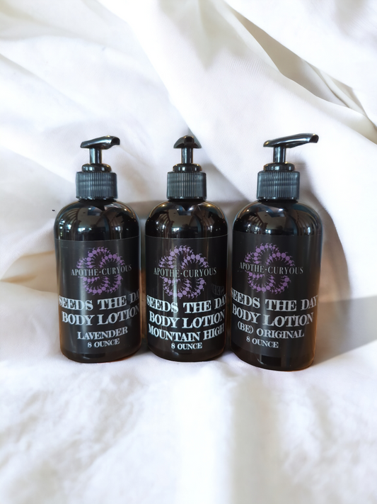 Seeds the Day lotion from Apothecuryous, 8 ounce pump top in black plastic