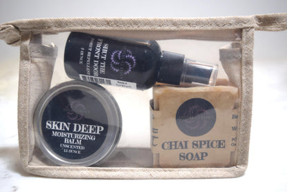 3 products in see through bag for carry on travel, Apothecuryous