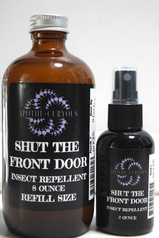 Shut the Front Door refill amber glass with 2 ounce spray bottle, Apothecuryous