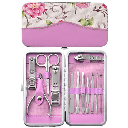 12 piece manicure set in floral pink case