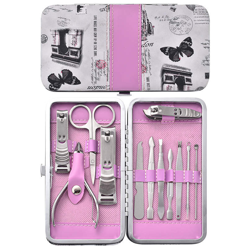 12 piece manicure set, open with pink interior